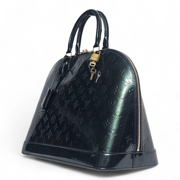 LOUIS VUITTON Alma GM Vernis Patent Monogram Green Bag Large Tote Satchel Bag LV - Picture 4 of 16